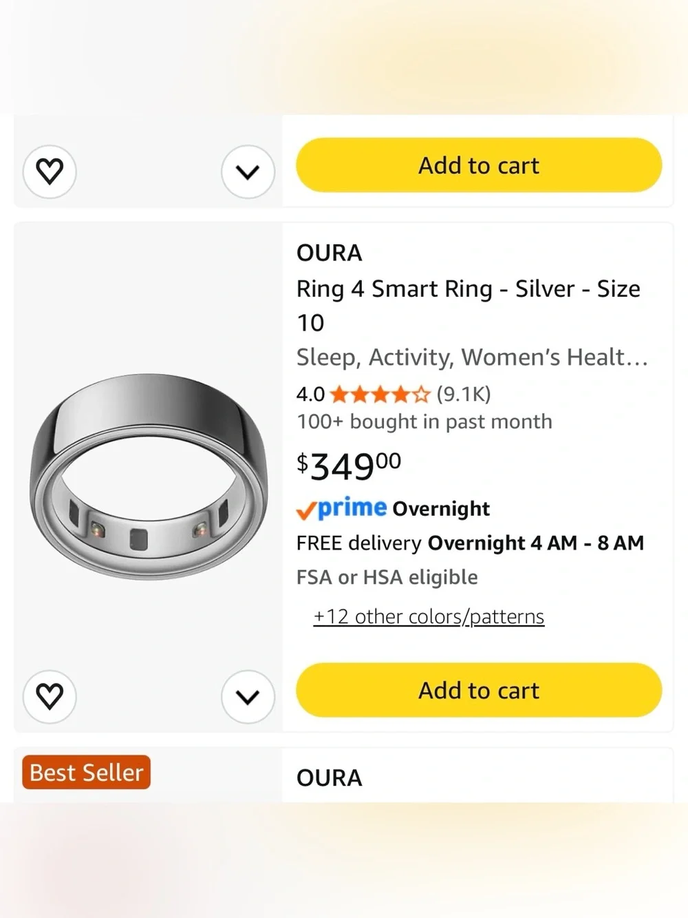 Oura Ring 4 Smart Ring in Silver Tone, Size 10, Factory Sealed